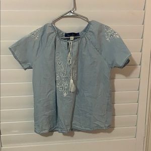 light blue top with white embroidery
